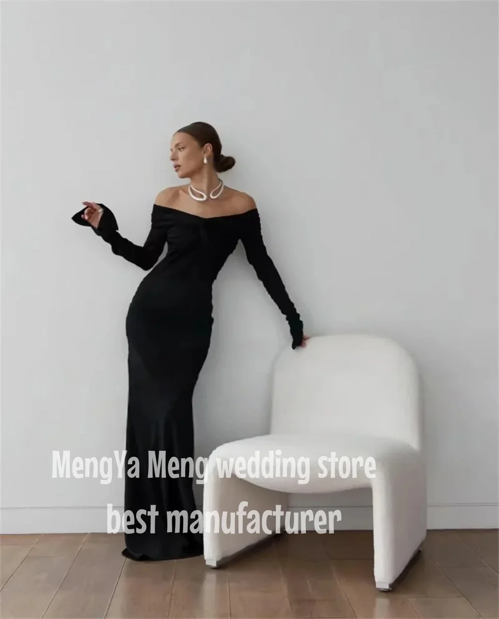 

ZUISHU 2025 V Neck Prom Dresses Women Long Sleeves Black Evening Party Gown vestidos de festa Customized Sexy Off Shoulder
