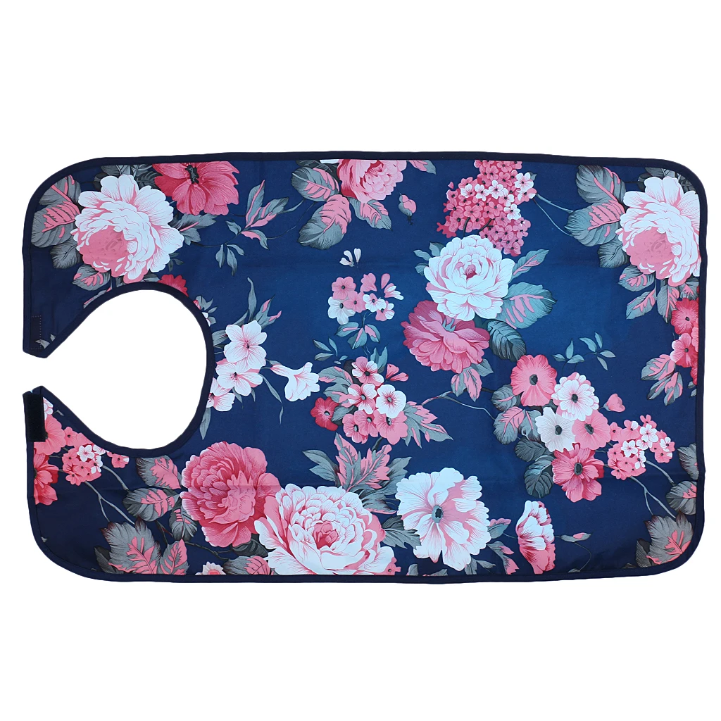 Waterproof Eating Bib with Adjustable Neck for Adults PVC Spill Protection Large Flower Pattern for Elderly Mealtime