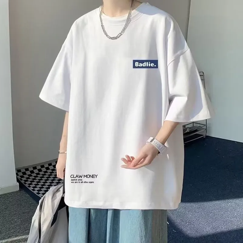 【Size 8XL】Men's Casual Teenager Student T-shirt  American Vintage Letter BAD Print T-shirt Loose Large Size Large image 2