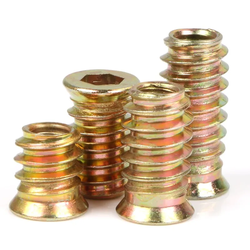 M6 M8 M10 Gewinde aus verzinktem Kohlenstoffstahl für Holzeinsatzmutter, Flansch, Sechskant-Antriebskopf, Möbelmuttern