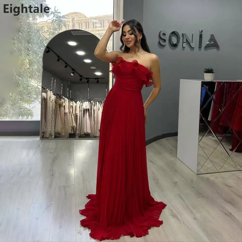 

Eightale 2025 Red A Line Chiffon Maxi Evening Dress Strapless Bespoke Occasion Dresses Prom Dress Dubai Party Gown Customized
