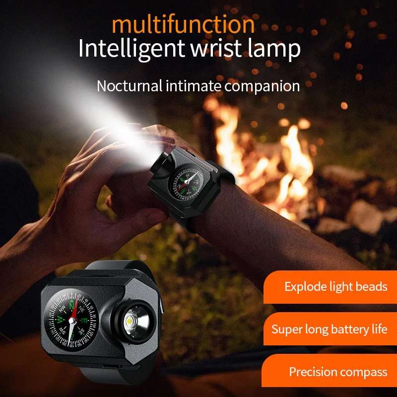 Rechargeable Led Torch Wrist Light, Wrist Flashlights, Waterproof Watch Flashlight With Compass, Flashlights For Outdoor, Hiking