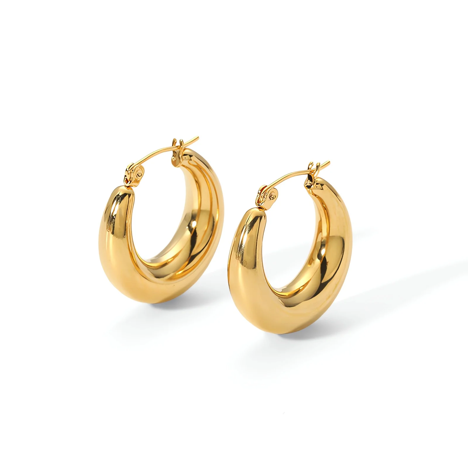 Stainless Steel  18K Gold Plated Thick Chunky hoop Earrings Huggies small  hoopsElegant and Classy Dome Earrings for women - view 5