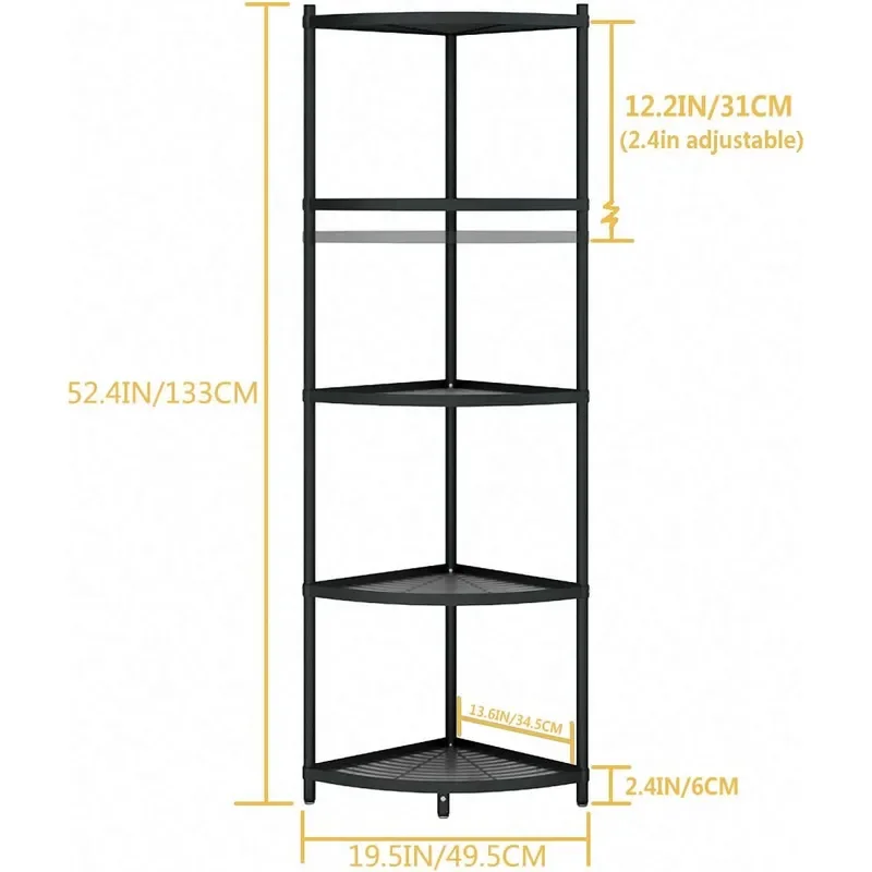 5-Tier Kitchen Corner Shelf Rack Free Standing Pot Rack for Organizer Stainless Steel Cookware Stand
