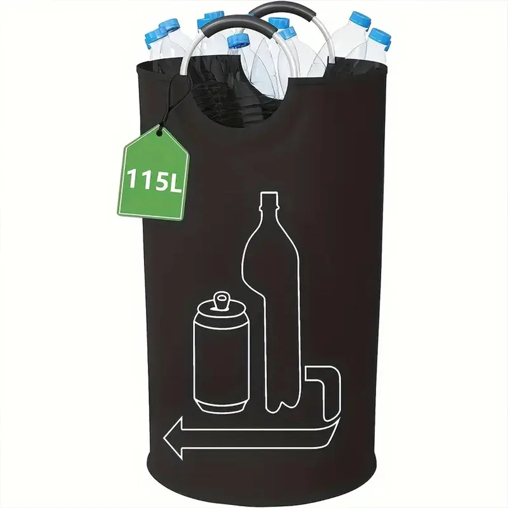 Oversized 115L Foldable Laundry & Storage Bin, EVA Hook System, Collapsible Round Container with Cover for Home Garage