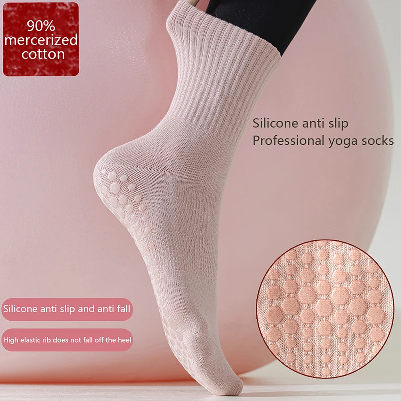 Chaussettes de yoga mi-mollet respirantes en coton, chaussettes de sport anti-aldes, chaussettes de pilates, chaussettes d'entraînement, chaussettes de danse, chaussettes de fitness, document solide, rayé