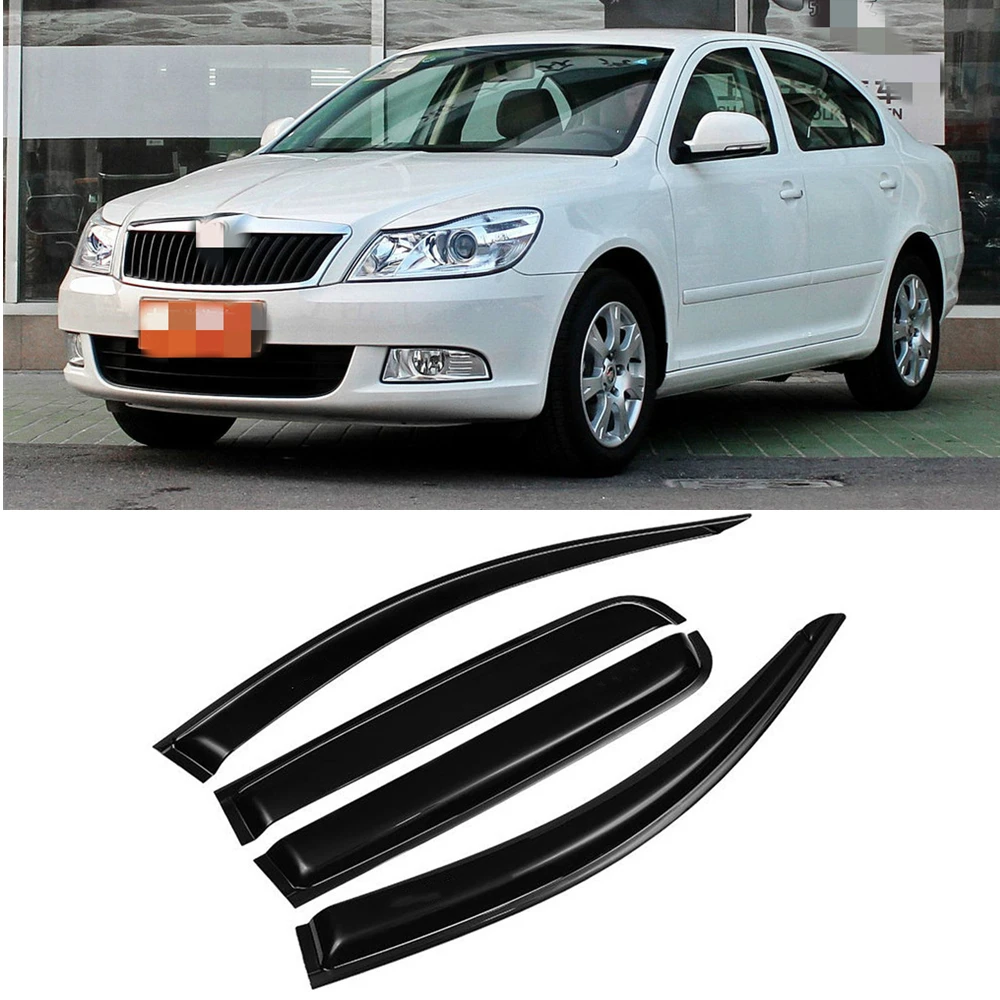 For Skoda Octavia 2007 2008 2009 2010 2011 2012 2013 2014 Side Window Vent Visor Sun Rain Deflector Guard Adhesive Cover Trim