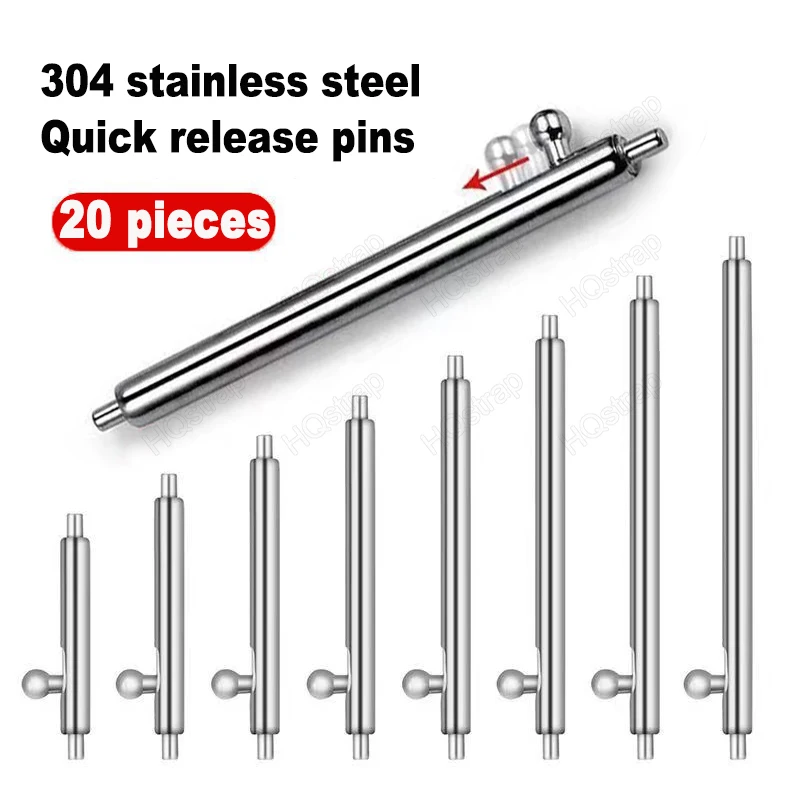 20pcs Watch Band Spring Pin Quick Release 304 Stainless Steel Spring Bars Strap Link Pins for 12-24mm 18mm 20mm 22mm 1.5mm 1.8mm