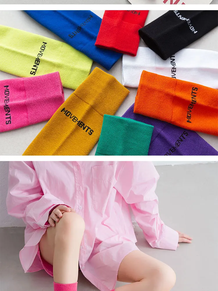 Frauen Bunte Lose Kein Pilling Socken Stricken Rippe Dünne Frühling Sommer Weibliche Socken Hohe Rohr Streetwear Weiche Socke – Detail 2