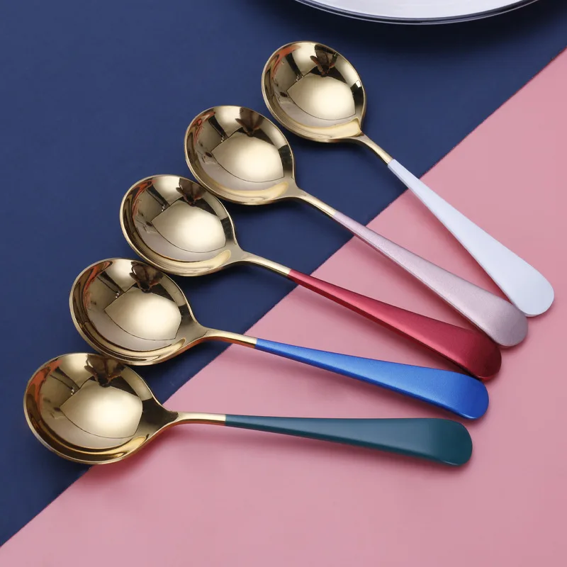 9 PCS Stainless Steel Spoon Gold Spoon for Ice Cream Dinner Tableware Gold Plated Dessert Tea Coffee Spoons