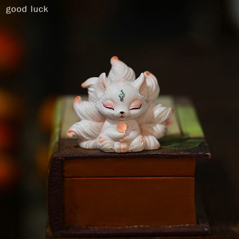 Cute Nine-tailed Fox Miniatures Statue Bedroom Desktop Figurines Ornaments Bionic Art Aesthetic Home Decor