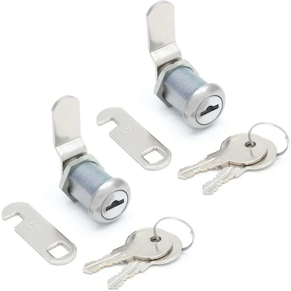2 Pack Cabinet Cam Lock with 7/8 Inch Cylinder, Offset & Hook Cam Thumb Locks, Tool Box Lock Replacement RV Locks for Storage Do
