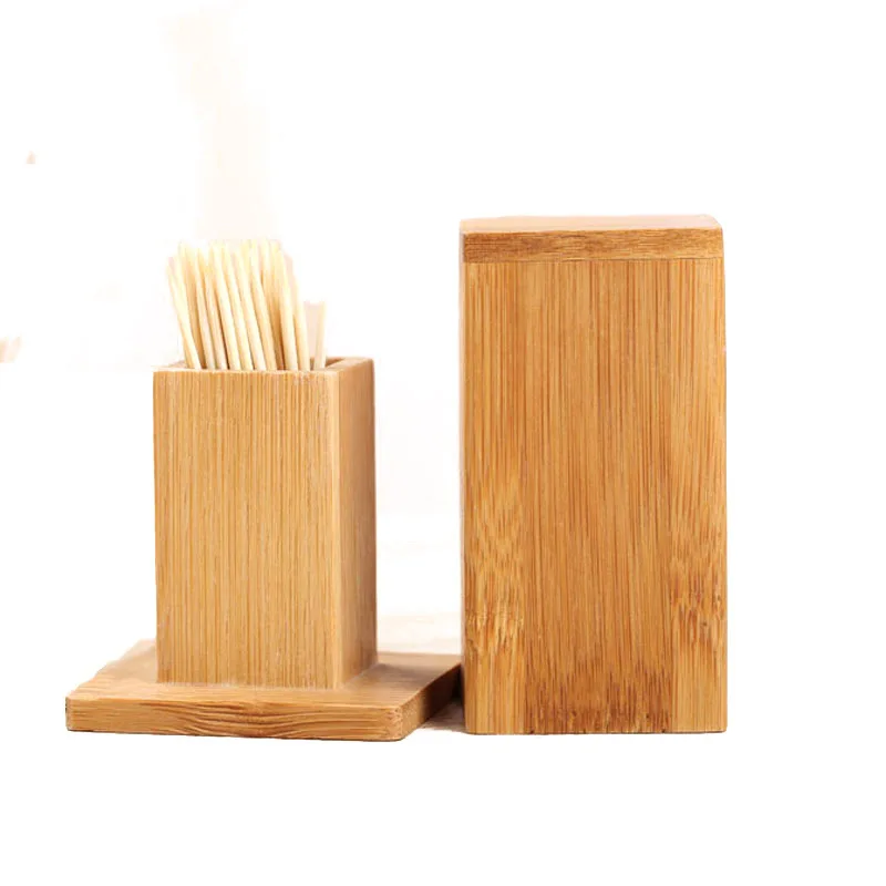 1Pcs Bamboo Toothpick Box With Lid Portable Household Hotel Restaurant Kitchen Tooth Pick Holders Storage Boxes Decoration Tools