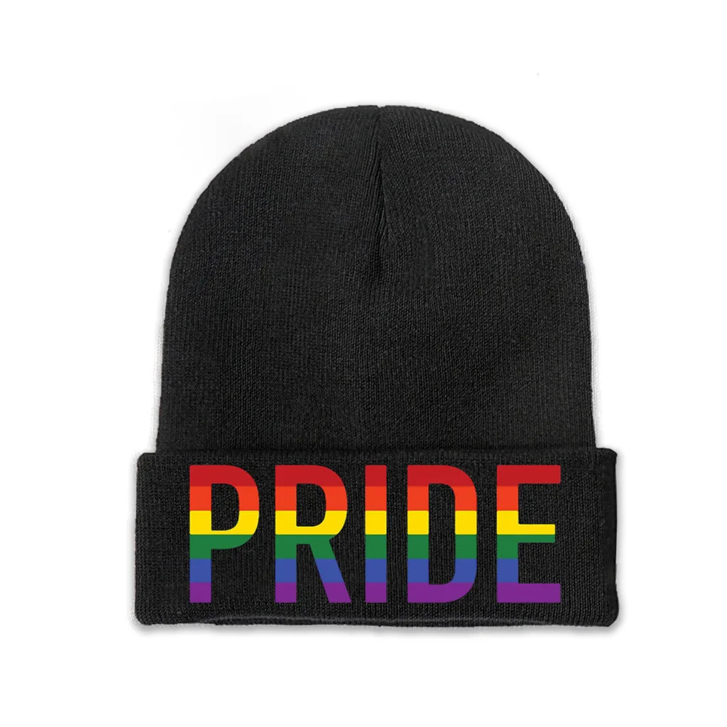 

Gay Lesbian Homosexual LGBT Pride Month Skullies Beanies Caps Rainbow Color Knitted Winter Warm Bonnet Hats Unisex Ski Cap