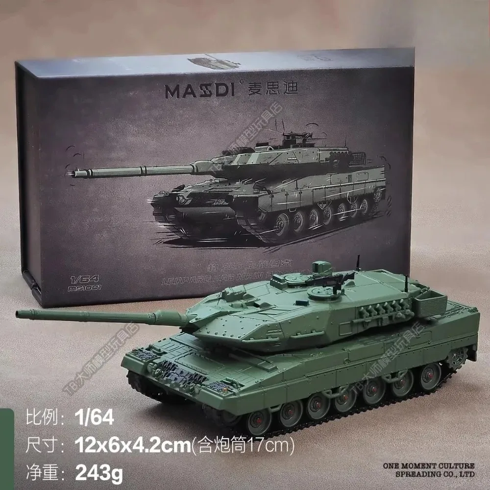 MASSDI 1/64 Luipaard 2A6 Grijs Gevechtstank Legering Militair Model Masdi Auto Statische Collectie Model Speelgoed Jongen Verjaardagscadeautjes