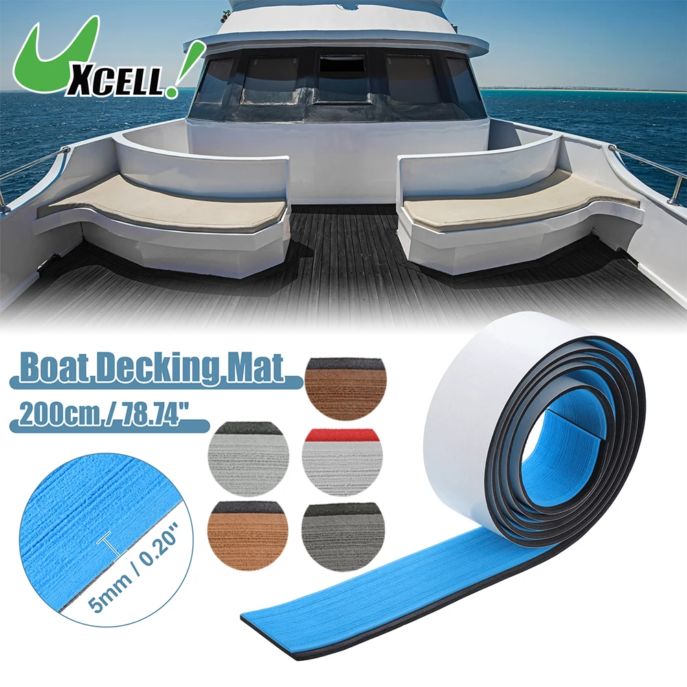 UXCELL 2000x57x5mm EVA Faux Teak Decking Sheet Mat Non-Slip Self-Adhesive for Boat Yacht Marine Deck Pad RV Flooring Carpet