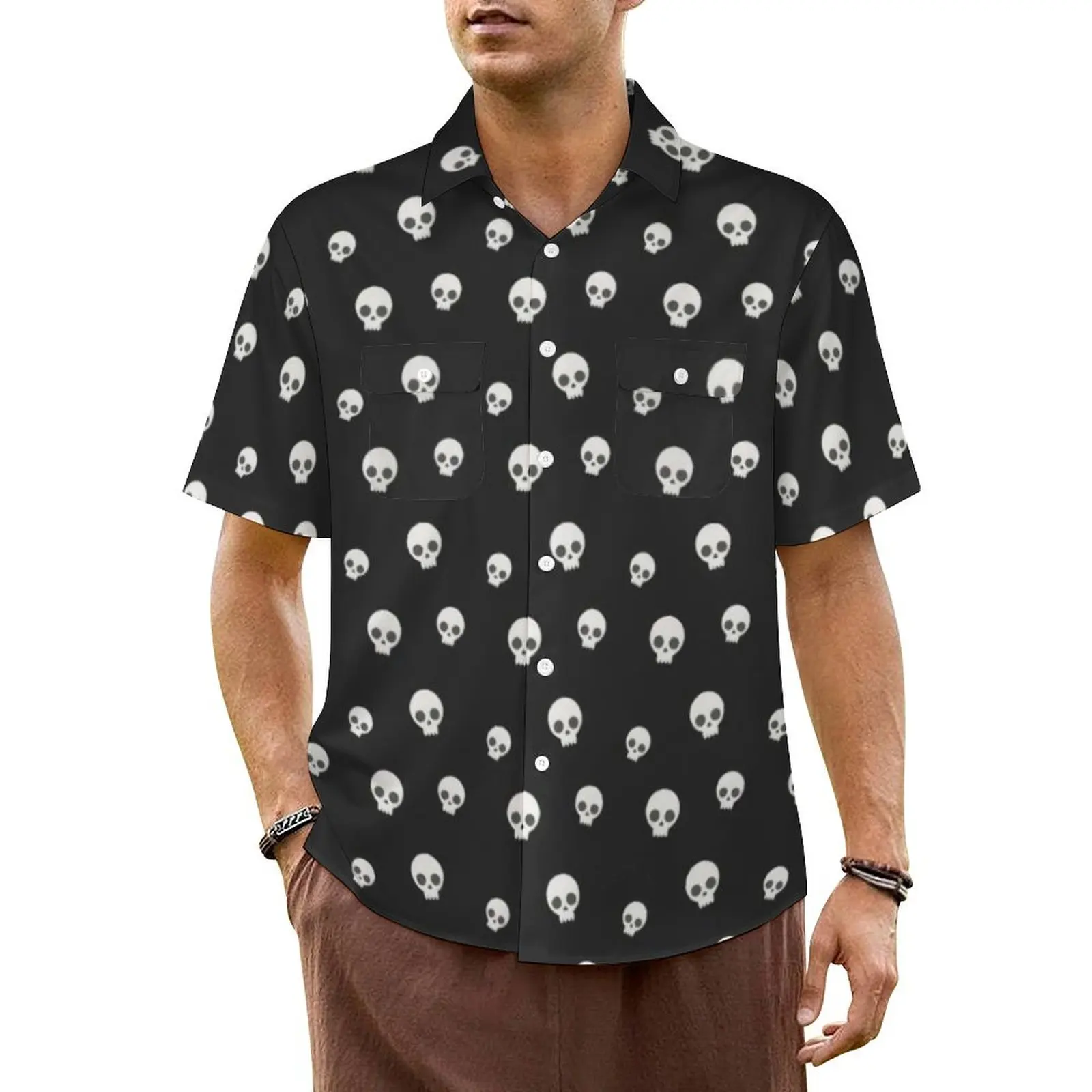 

Fun Skulls Beach Shirt Male Halloween Skull Print Loose Casual Shirts Hawaiian Short Sleeve Breathable Graphic Plus Size Blouses