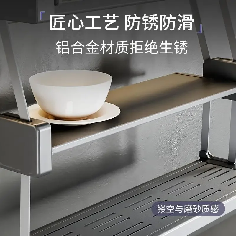 Kitchen Double Pot Rack Hanging Cabinet Pull Down Folding Shelf Seasoning Cabinet Bottom