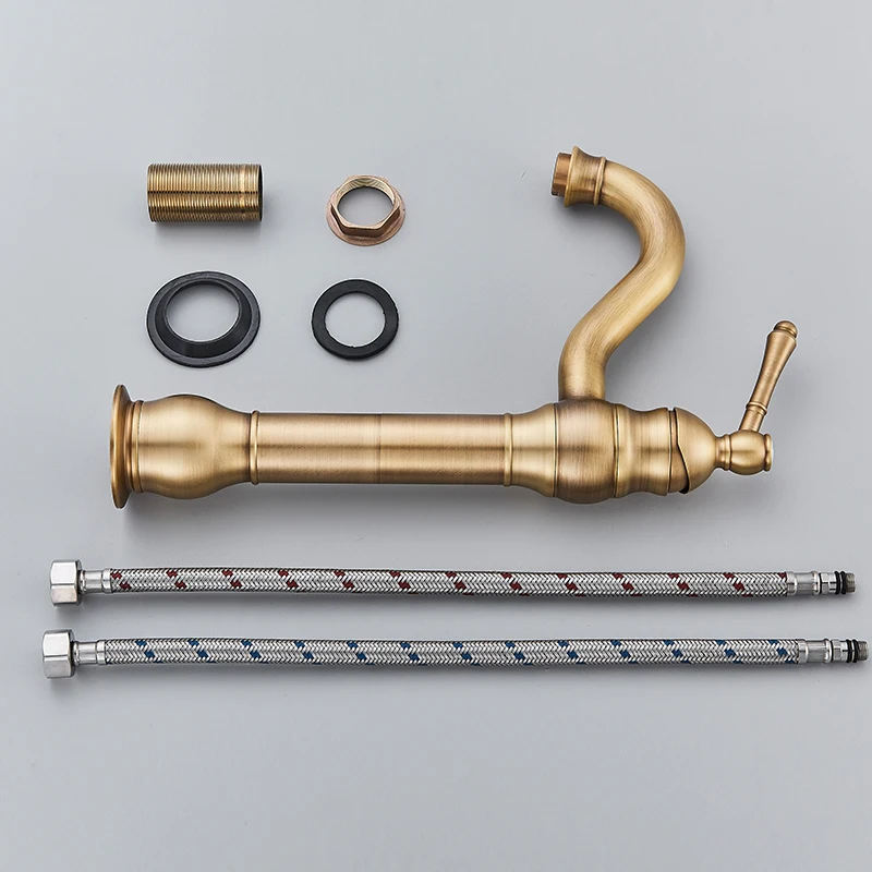 Antyczna mosiężna bateria umywalkowa, mosiężna bateria nablatowa, białe baterie mieszające, krótkie/wysokie baterie mieszające ciepła i zimna woda.