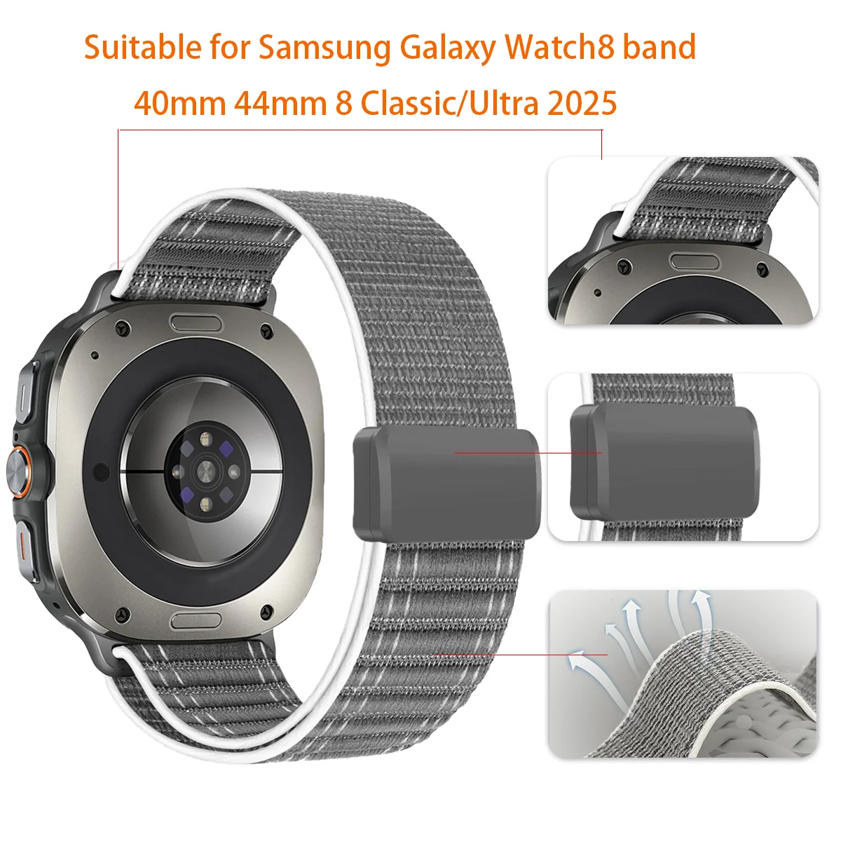 Wellenmuster-Band für Samsung Galaxy Watch 8/8 Classic 40/44/46 mm, Metallverbinder für Galaxy Watch Ultra 2025, 47 mm Armband