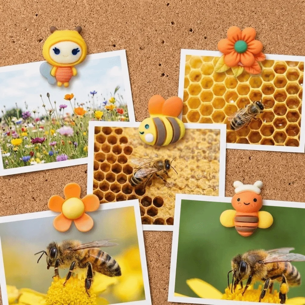 

30 шт. 3D-гвоздики для декора дома в форме пчел и цветов, многоразовые, для творчества, легко устанавливаемые, в коробке, канцелярские товары для школы