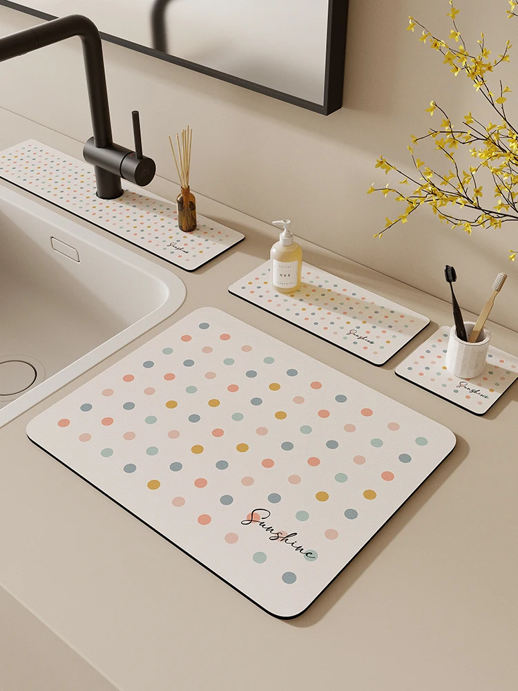 

Batoom Sink Mat Absorbent Coaster Non-Slip Drainage Pad Faucet Handwaing Tray Cup Holder Home Decorative l Rubber