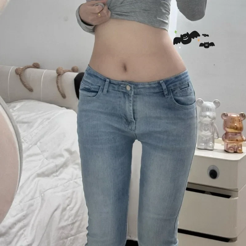 Vintage Flare กางเกงยีนส์ Low Rise ผู้หญิงเซ็กซี่แฟชั่นล้าง Jean กางเกง cyber Denim กางเกงเกาหลี 2025