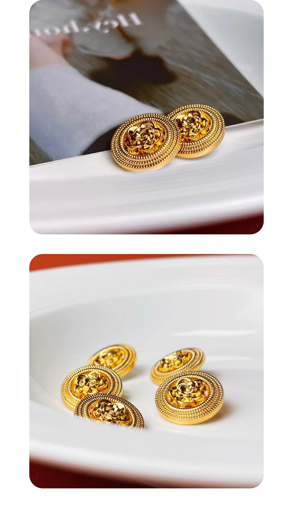 10 Stück dreidimensionale Rose Metallknöpfe Kleidung Tasche DIY Handwerk hochwertige dekorative aushöhlen runde Knöpfe Zubehör – Detail 3
