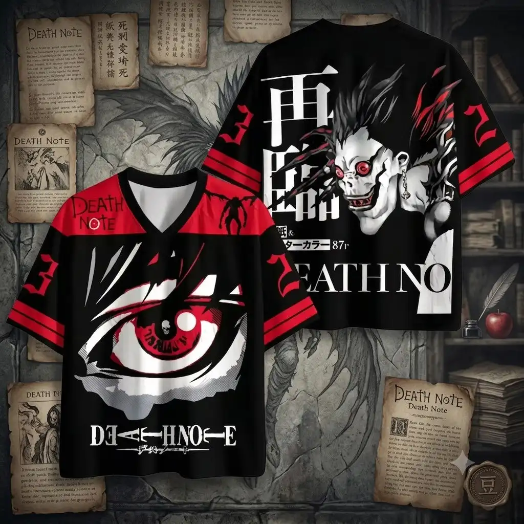 Death Note: Ryuk Reaper Printed V-neck Shirt Japanese Black Anime Men's and Women's Loose Street Short Sleeves