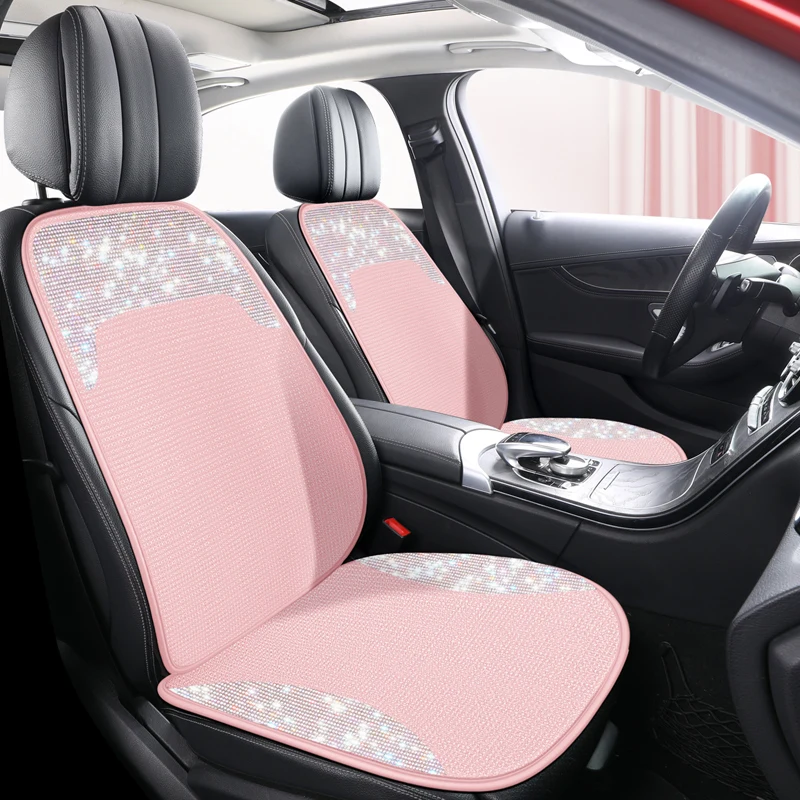 Luxury Diamond Shiny Ice Silk Car Seat Cover for Women Universal Fashion Breathable Auto Cushion Ladies Car Interior Accessories 4