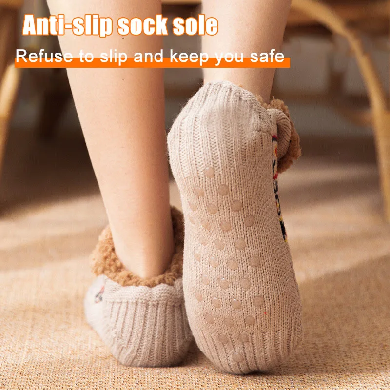 Indoor Winter Slippers Socks Men\'s Floor Socks Home Bedroom Sleeping Socks Non-slip Knitted Adult Plus Fleece Warm Carpet Socks