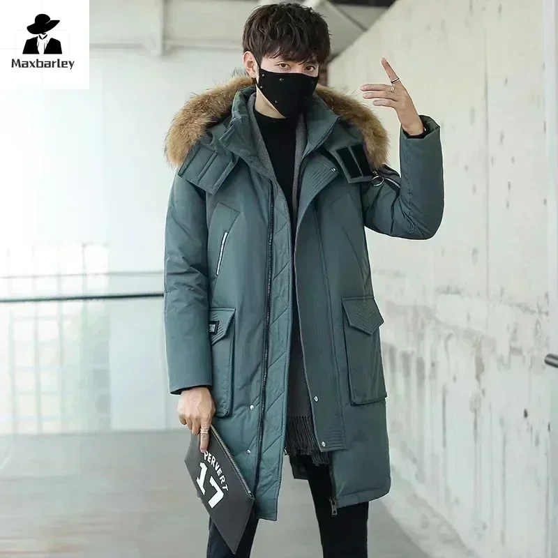 Winter Large Collar Men's Parka Down Jacket 2024 Men's Mid Length Thickened Warm White Duck Down Men's And Women's Outerwear