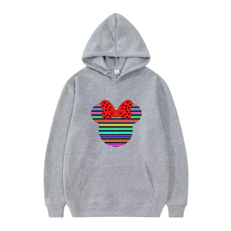 ディズニーミッキーマウスアバターパターンレトロ女性グレー春ルーズトップス服プルオーバーレディース安いY2kパーカースウェットシャツ