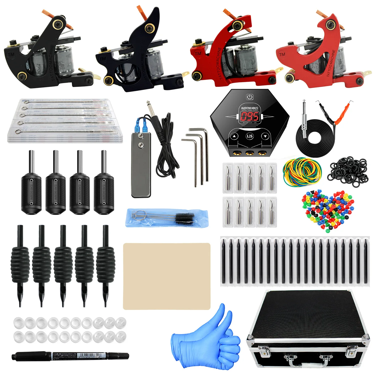 

Tattoo machine set large configuration full set of tattoo equipment for beginners 4-machine tattoo machine set for artists