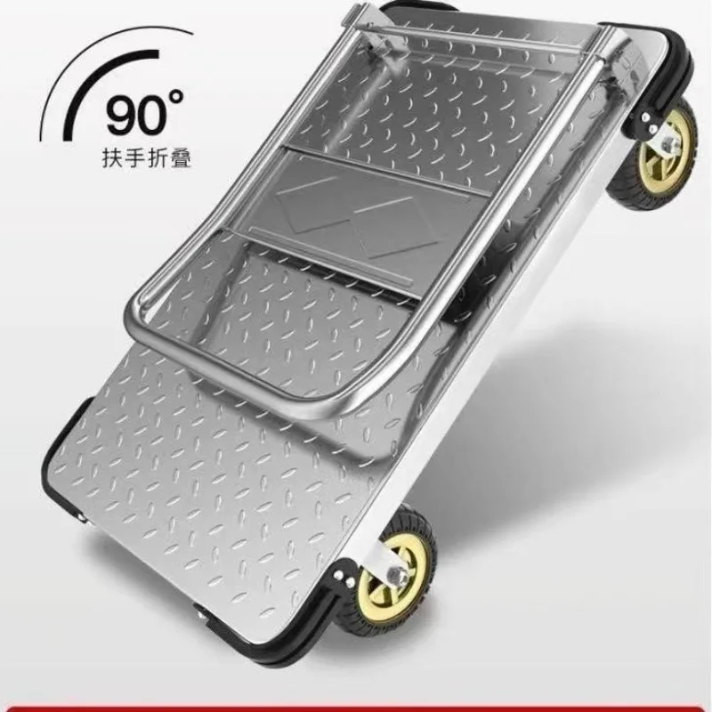 Pull goods trolley Supermarket Warehouse Folding trolley Silent flatbed trailer Labor-saving and space-saving moving truck