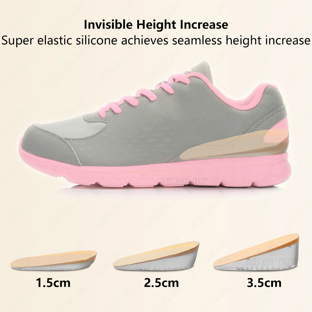 2 stuks onzichtbare siliconen inlegzolen verstelbaar 1,5-3,5 cm, antislip gel hielliften voor sneakers/hakken dames heren, ademend