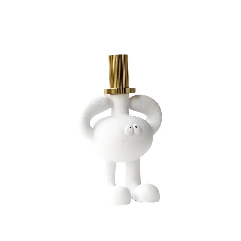 Cute Abstract Cartoon Character Figurine Modern Luxury Matte White Decor With Gold Top 15x11x27cm For Entryway Living Room Tv