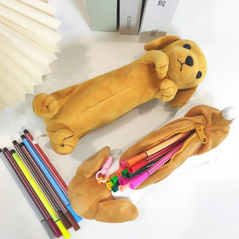 Cartoon Plush Pencil Case Kawaii Plush Dog Puppy School Office Supplies Pencil Bags For Kids Stationery Pencil Box