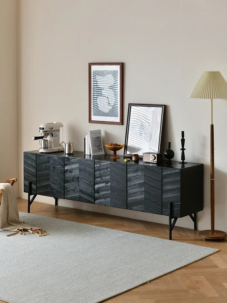 Black TV Cabinet French Retro Fishbone Pattern Locker Nordic Modern
