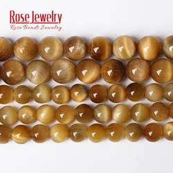 Natural Stone 5A Quality Gold Color Tiger Eye Agates Round Loose Beads 15