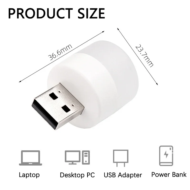 قابس USB صغير LED لحماية العين ضوء ليلي ، مصباح كتاب دائري صغير ، هدية احتفالية ، شحن ، غرفة نوم