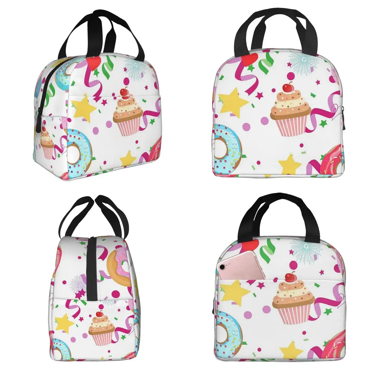 

Playful Donut And Cupcake Insulated Lunch Bag for Kids School Cooler Thermal Food Box Tote Portable Lunch Boxes Container