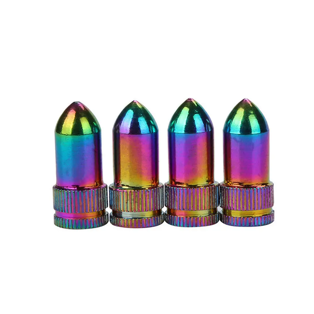 4pcs Metal Colorful Extended Bullet Air Valve Cap Car Wheel Stem Cover Universal