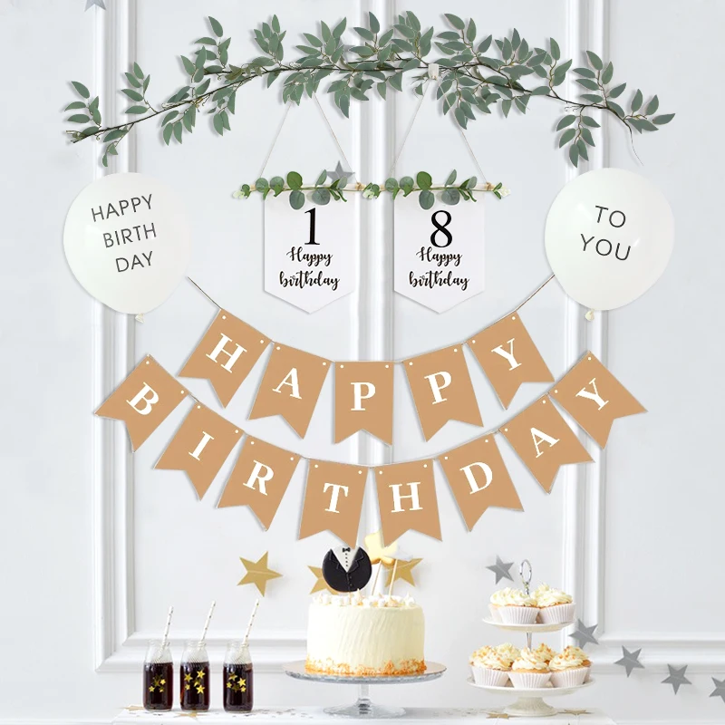 1 Set 1-9th Birthday Party Decorations Kraft Birthday Bunting Garlands Happy Birthday Decoration First Birthday Girl Boy Party