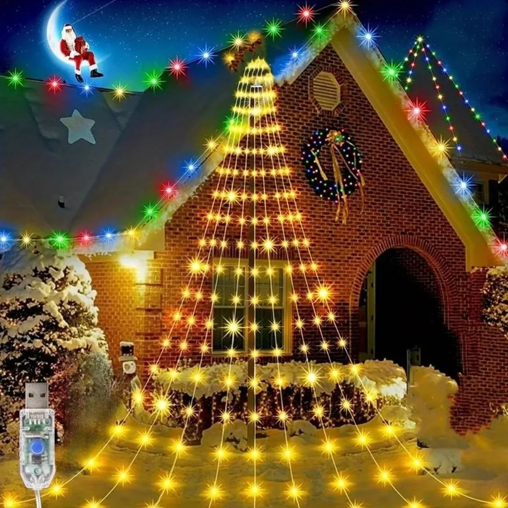 LED 2M USB RGB Waterfall String Lights Remote Control for Christmas Tree Outdoor Garden Yard Party 2026 New