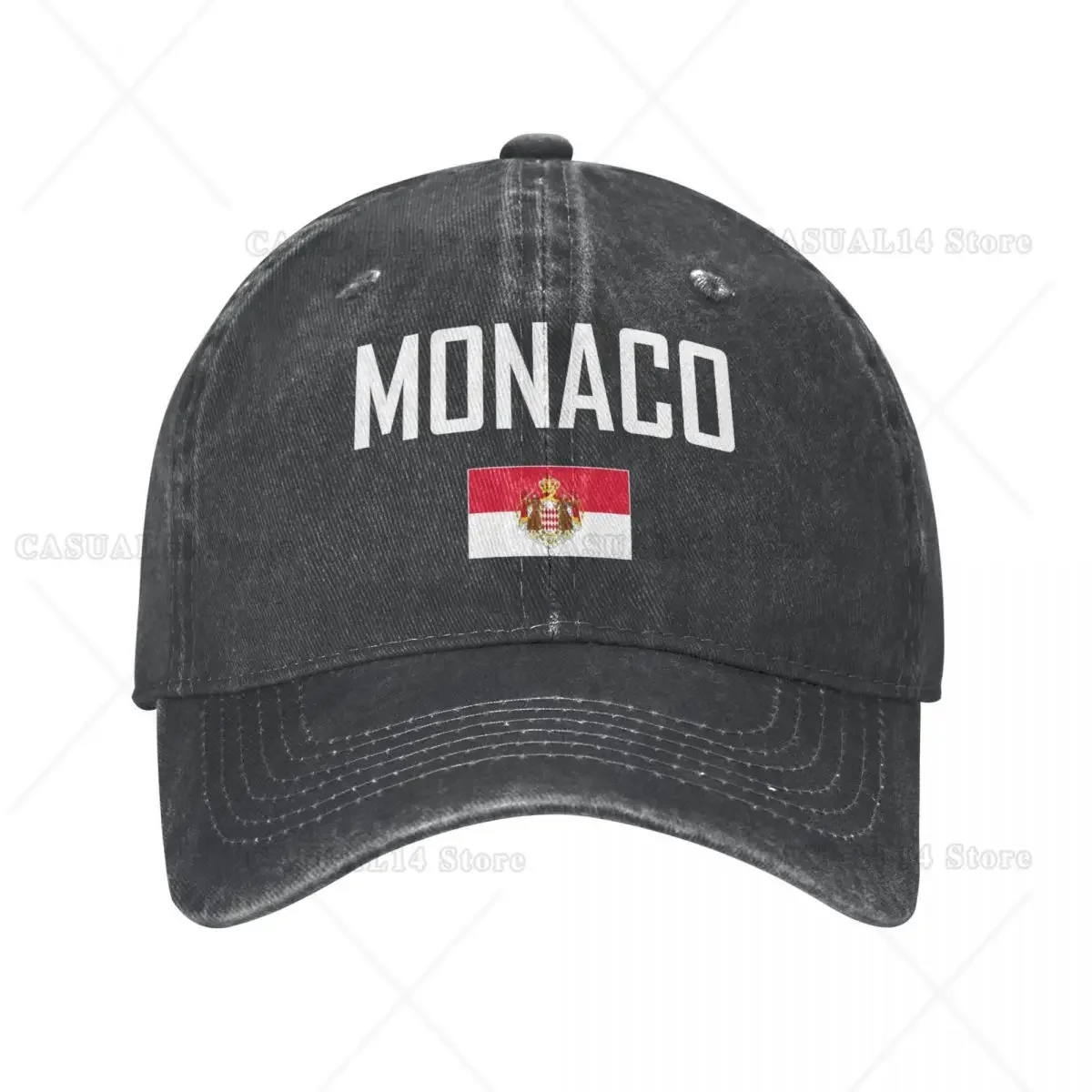 Men Baseball Cap MONACO Flag Washed Denim Classic Vintage Cotton Dad Trucker Hat Unisex Adult