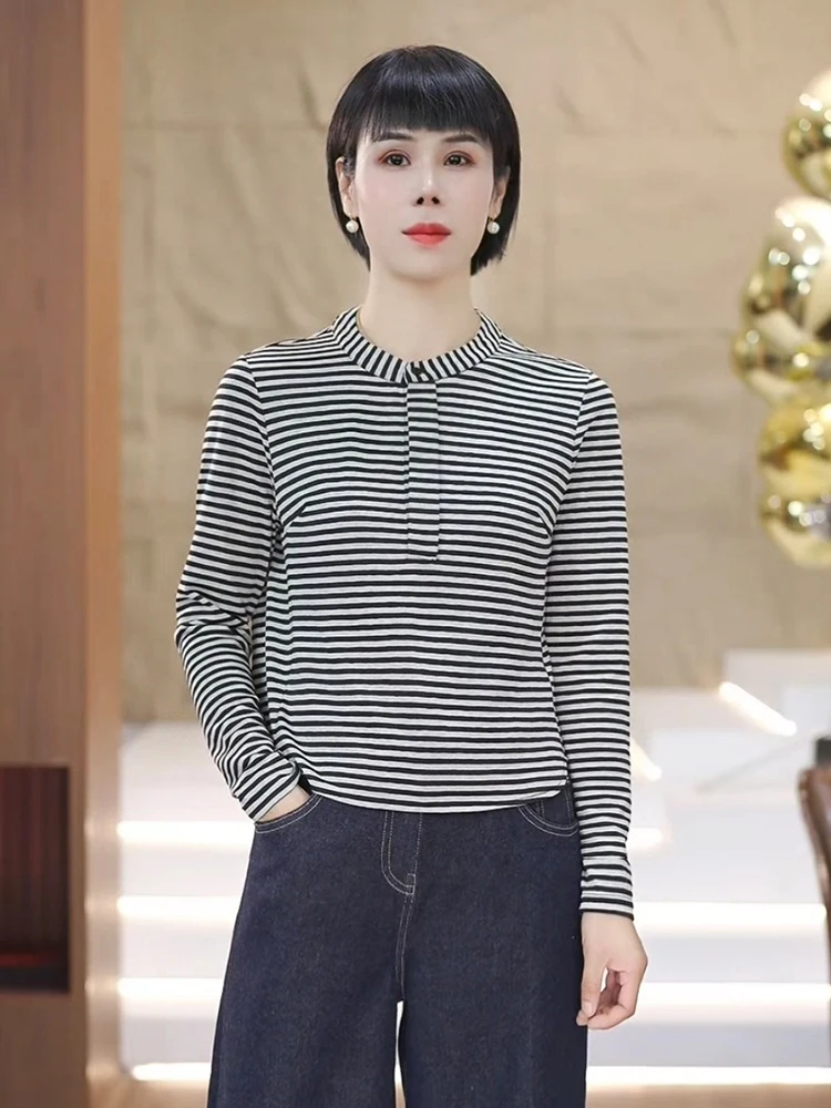 T-shirt lunga Sve a righe casual Faionable Ele Agel Design Autunno Nuovo arrivo Abbigliamento premium da donna