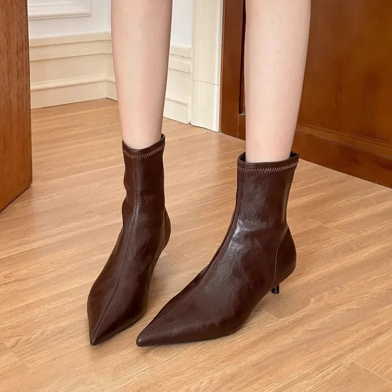 2024 Winter New Fashion Ankle Boots Women High Heels Trendy Pointed Toe Designer Stiletto Heels Women\'s Shallow Mouth Boots