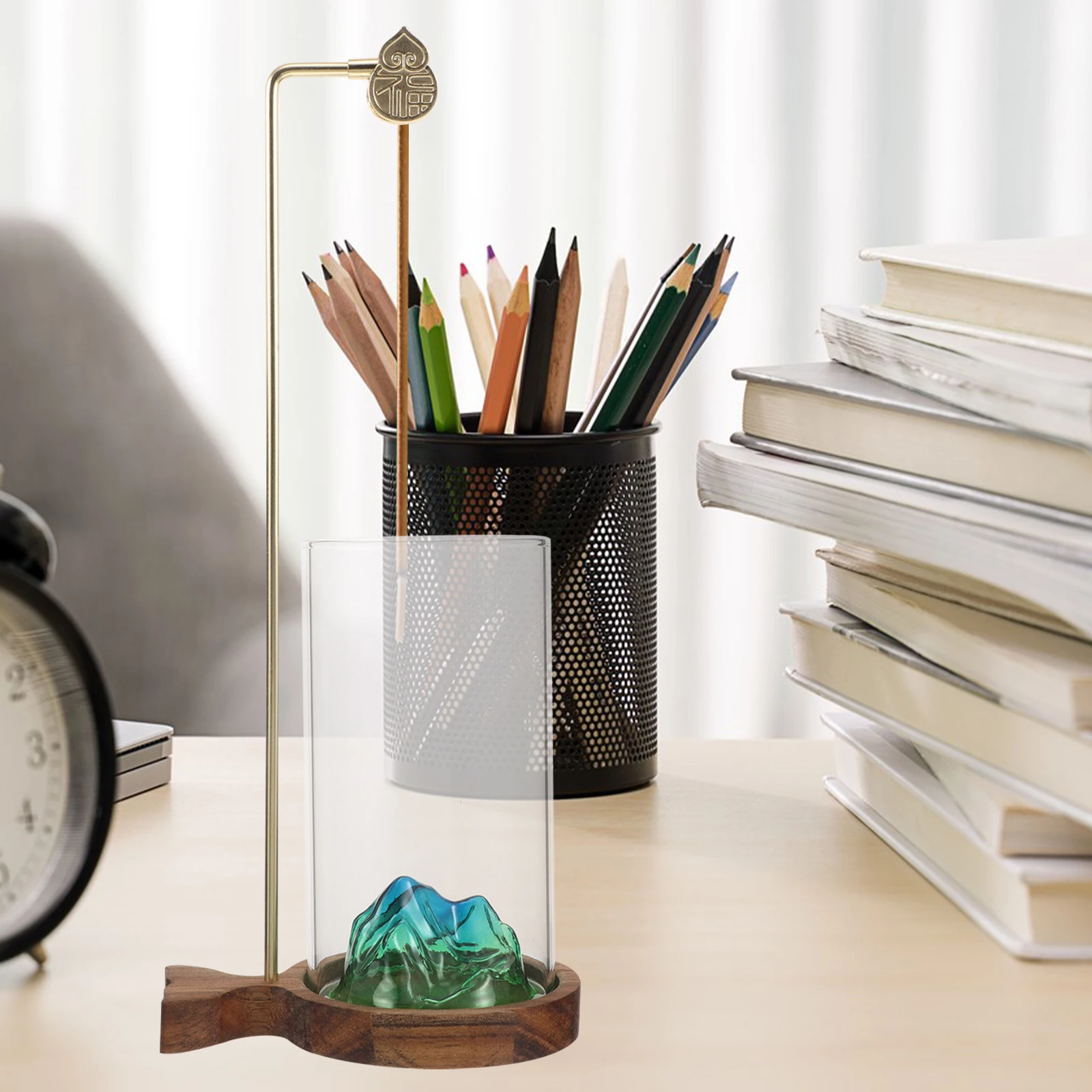 

Vertical Incense Holder Wooden Burner Glass Ash Tray Sturdy Aromatherapy Backflow Stick Cone Holder Desktop Meditation Fragrance