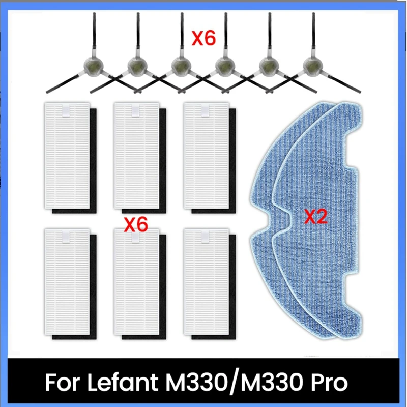 Kit de accesorios de repuesto de 14 piezas para piezas de robot aspirador M330 Pro, filtros HEPA, cepillos laterales, almohadillas